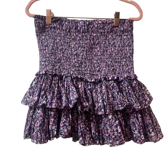Isabel Marant Purple Floral Smocked Skirt Size 6 Retails $350 - Picture 3 of 6